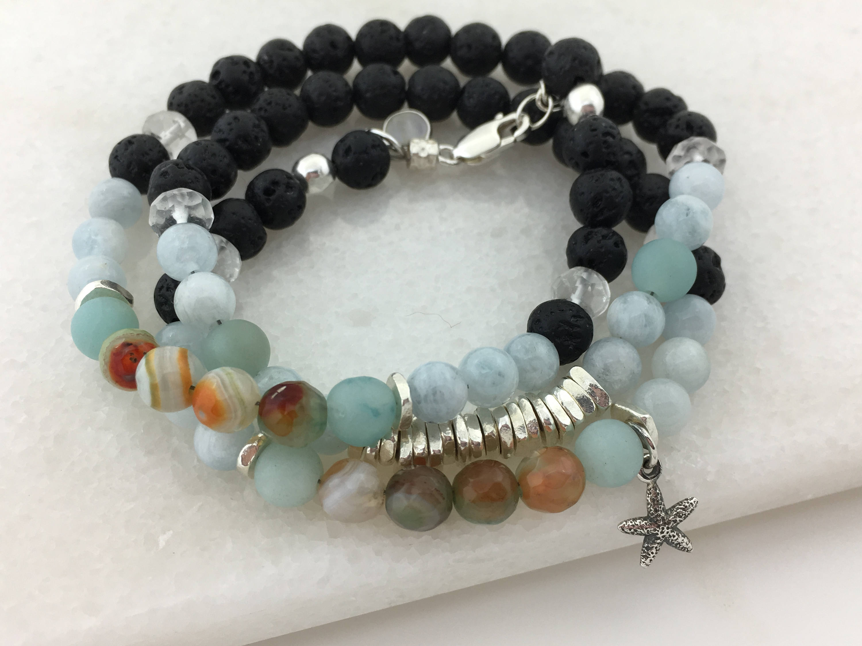 The Rye Sterling Black Lava Wrap Bracelet Amazonite Aquamarine - Etsy