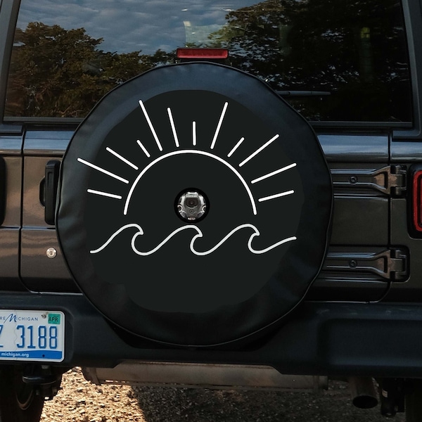 Beachy Tire Cover With Camera Hole, Beach Spare Tire Cover, Compatible with Jeep, Bronco, Honda, Campers, RVs, and More