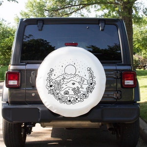 Desert Floral Scene Spare Tire Cover Compatible with Jeep, Bronco, Honda, Campers, RVs, and More