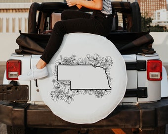 Floral Nebraska Design Spare Tire Cover Fits Jeep, Bronco, Honda, Campers, RVs, and More