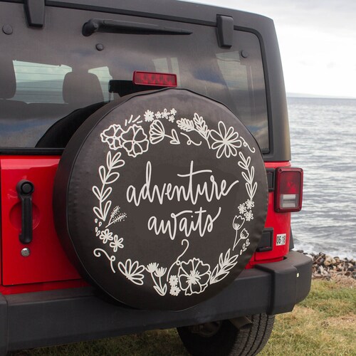 Adventure Awaits Floral Tire Cover Jeep Tire Cover Floral Etsy