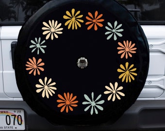 Retro Floral Tire Cover with Backup Camera, Colored Floral Wreath Tire Cover Fits Jeep, Broncos, Campers, RVs, Honda, and More