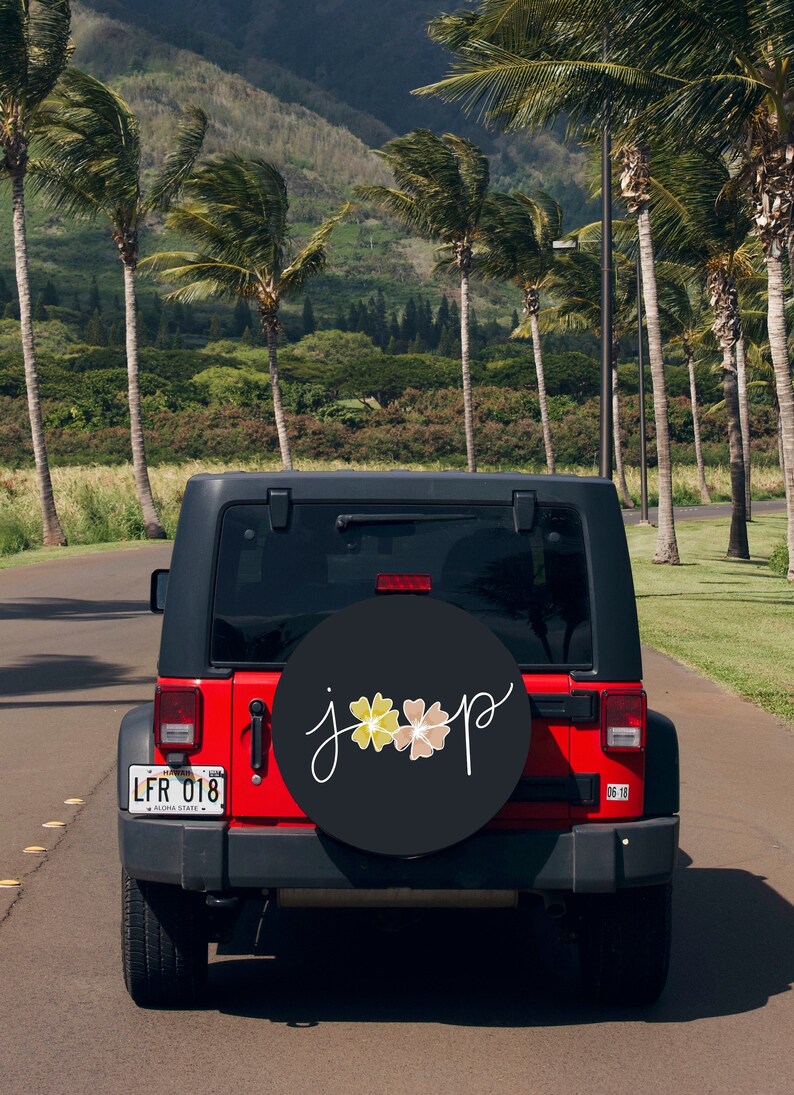 Floral Jeep Tire Cover Black Tire Cover With Flower Design Etsy