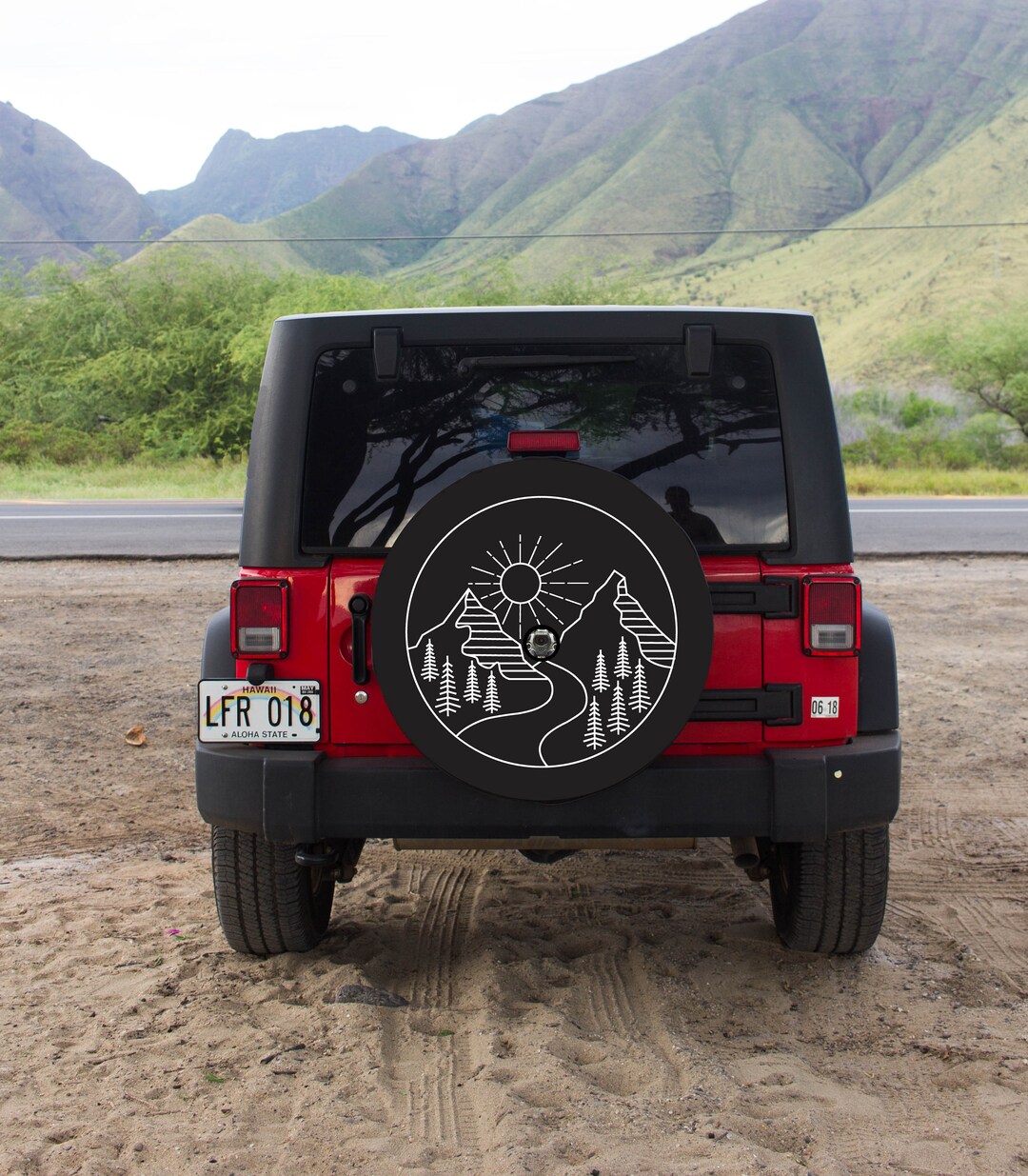 Mountain Design Tire Cover for JL With Backup Camera, Mountains Design