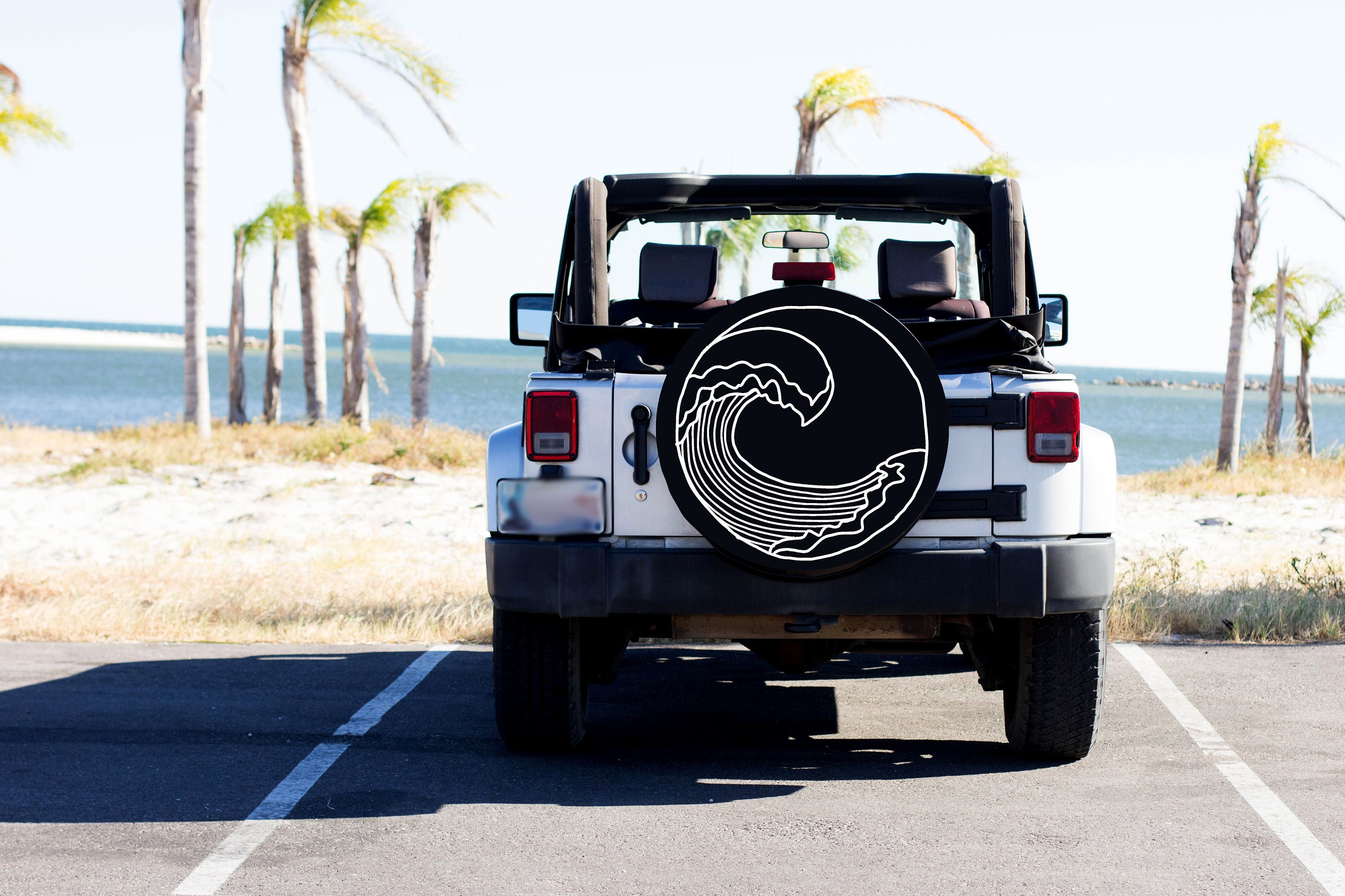 Beach Wave Design Spare Tire Cover Compatible with Jeep, Bronco, Honda, Campers, RVs, and More