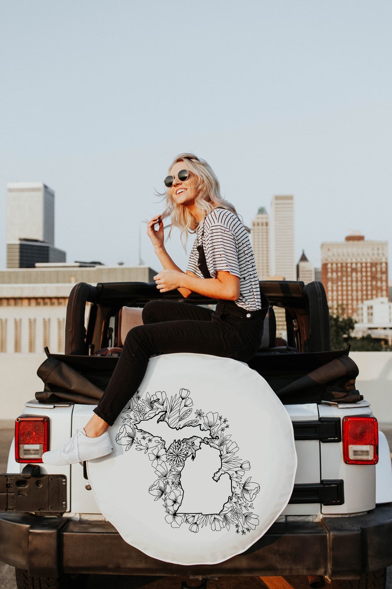 Michigan Floral Tire Cover White Tire Cover Floral Design Etsy