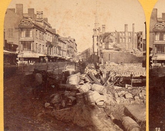 1872 Great Boston Fire, Washington Street.  John Soule Stereoview Photo