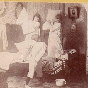The Pillow Fight.  Stereoview Photo