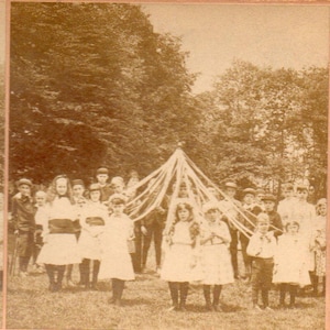 1886 Children Dancing Around the May Pole.  Kilburn Stereoview Photo