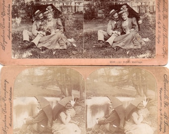 1896 Avant et après le mariage, lot de (2) photos stéréoscopiques