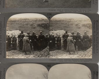 Lote de (3) cañones grandes de campamentos militares y batallas de la Primera Guerra Mundial. Fotos estereoscópicas.