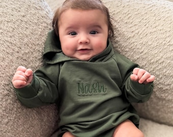Sudadera bordada de primavera para bebé niño, sudadera con capucha y mono de burbujas, sudadera con nombre personalizado para bebé, regalo para baby shower, regalo para bebé niño