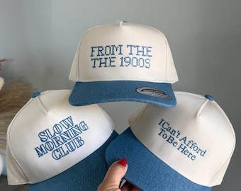 Slow Morning Club Denim Blue Hat, I Can't Afford to Be Here Cap, From the 1900s Vintage Baseball Cap, Trendy TikTok Summer Hat for Women
