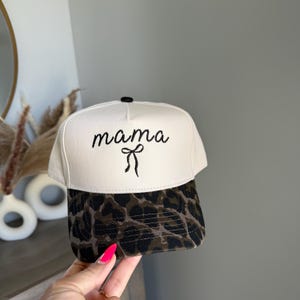 Cheetah Bow Mama Embroidered Hat, Trendy Mother Hats, Pregnancy Announcement Idea Hats, Mom Vintage Trucker, Gift for New Mother, Mom Hats