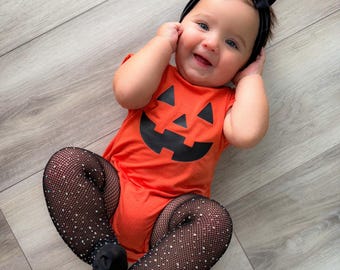 Disfraz de calabaza para niña de Halloween, disfraz de calabaza para niña pequeña, disfraz de calabaza naranja para bebé, medias con brillantina para niña de Halloween.