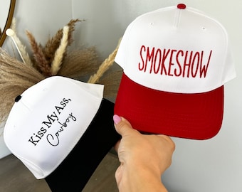 SmokeShow Western Embroidered Hat,  Summer 5 Panel Fabric Hat, Country Festival Outfit, Country Wear, Concert Hat Gift For Her, Howdy Hat