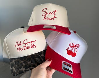 Sugar No Daddy Leopard Trucker Hat, Funny Cowgirl Hat, Trendy Western Cherry hats, Country Concert Outfit Gift for Her, lake day vacation