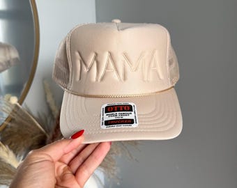 Trendy Retro MAMA Embroidered Foam Trucker Hat, Trendy Mother Hats, Pregnancy Announcement Idea Hats, Mom Vintage neutral Trucker Gift idea