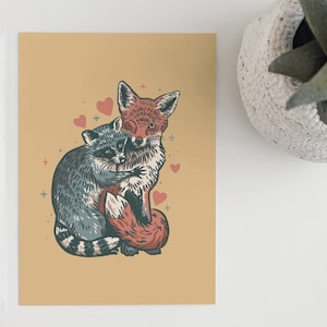 Le renard et le raton laveur Carte de vœux