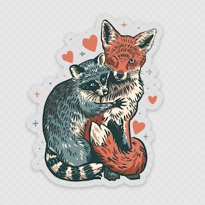 The Fox and The Raccoon Valentines Transparent Weather Proof Sticker