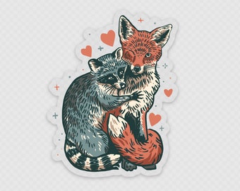 The Fox and The Raccoon Valentines Transparent Weather Proof Sticker