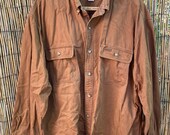 Vintage Carhart Button Up, Distressed Khaki denim Shirt, Rugged Camel Colored Shirt, Men 39 s 2XL