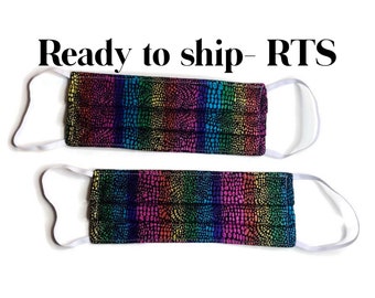 Shiny rainbow face mask, non-surgical face mask, woven cotton mask, protective mask, with pocket for filter, without pocket, ready to ship