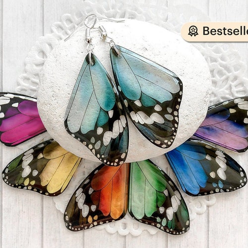 Baby blue butterfly earrings Something blue earrings Statement jewelry Gift for women Fairy wing earrings Ocean blues