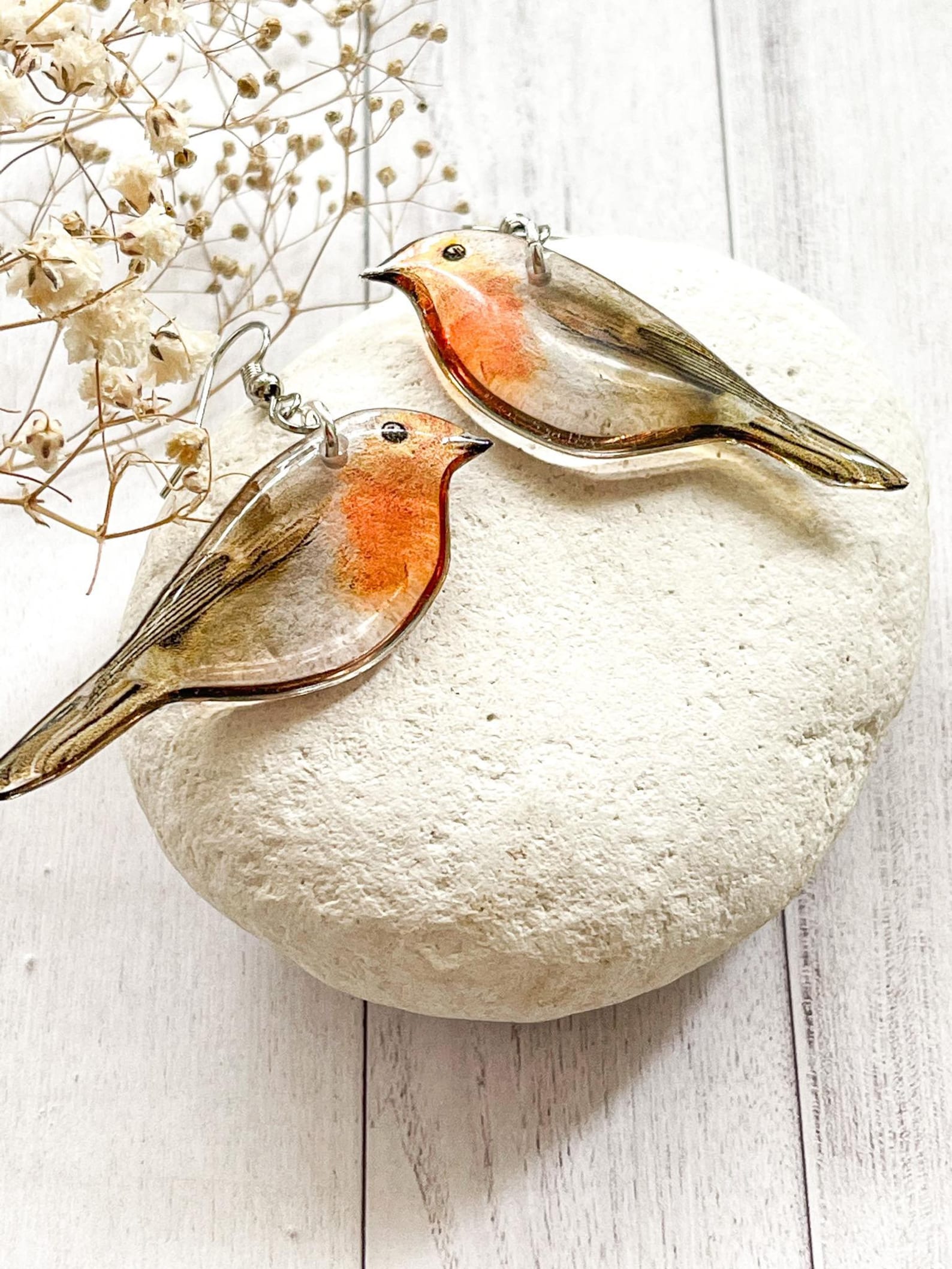 European robin bird earrings Redbreast jewelry Ornithology Etsy