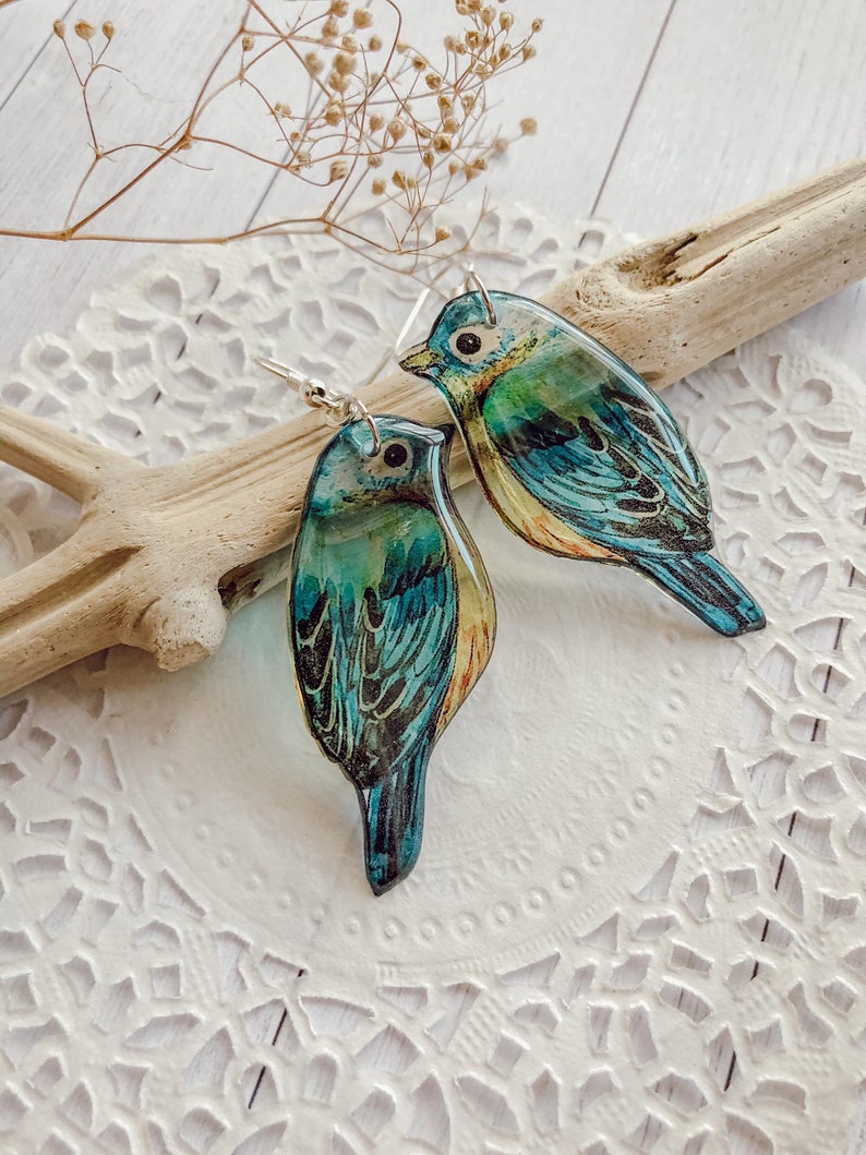 Colorful bird earrings Bird lover gift Birdwatcher gift Etsy