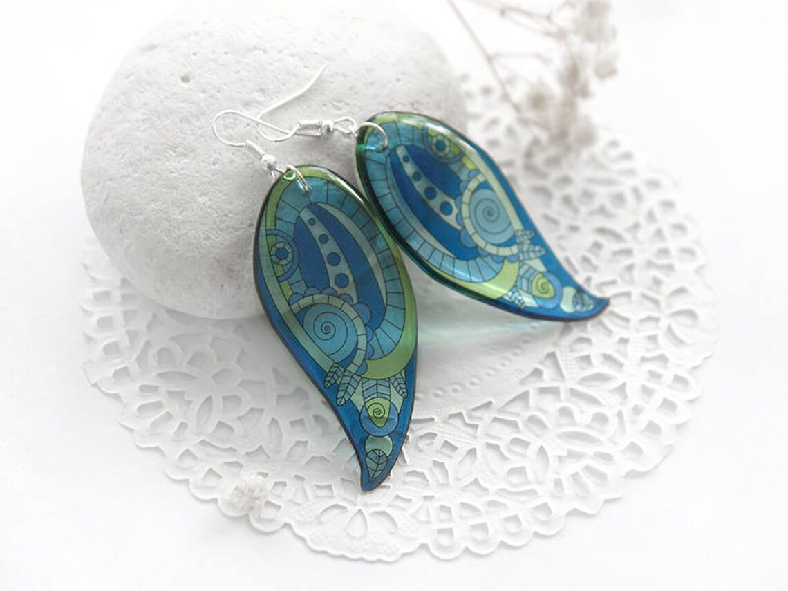 Royal blue earrings for girlfriend Paisley earrings Two sided Etsy