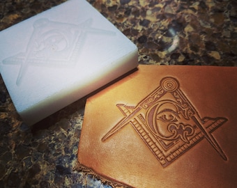 Masons Square and Compasses Leather Stamp - Styled 'G'
