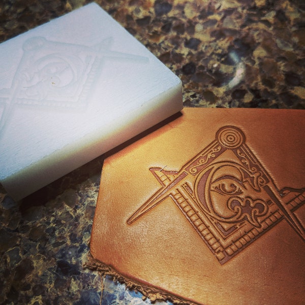 Masons Square and Compasses Leather Stamp - Styled 'G'