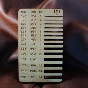 Leather Ounce and Thickness Gauge, Leatherworking Hide Measuring Tool, Up to 14oz with Oz, Inch and Millimeter Conversions, Wood or Acrylic