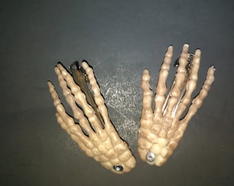 Riveted Skeleton Hand Barrettes - Psychobilly, Goth, Punk
