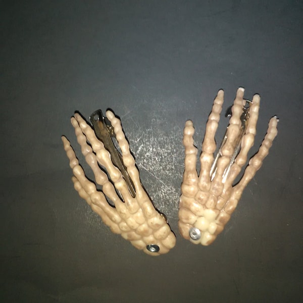 Riveted Skeleton Hand Barrettes - Psychobilly, Goth, Punk