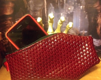 Coffin handbag/wristlet phone, make-up, cash purse - horror goth - "Red Hex"