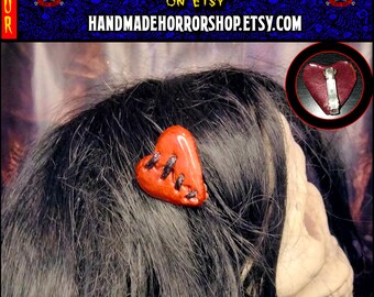 Repaired Stitched Heart Barrette/Pin Back/Pendant- Moving On, Recovery, Love, Loss, Punk