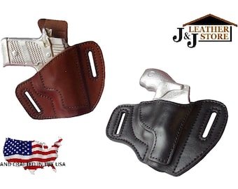 J&J Custom Fit Kahr P380 OWB Outside The Waistband Two Slot Pancake Belt Carry Formed Premium Leather  Holster