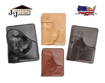 J&J RUGER LCR 1.875" Revolver Formed Wallet Style Premium Leather Back/Cargo Pocket Holster