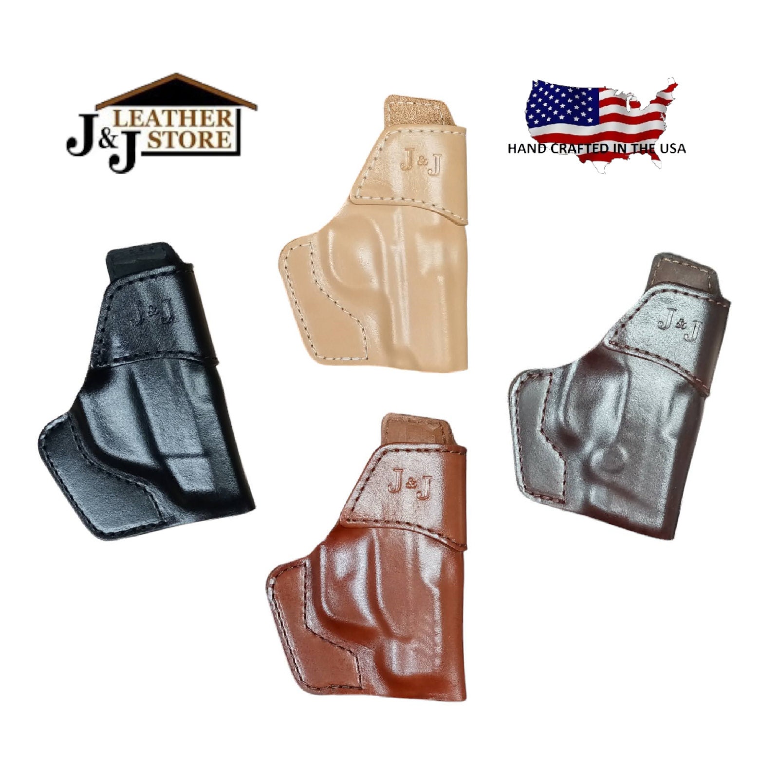 J&J Glock 42 OWB W/ Belt Clip Formed Premium Leather Holster