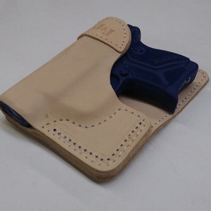 J&J Custom Fit RUGER LCP MAX 380 Will Not Fit Lcp or Lcp 2 Formed Premium Natural Leather Wallet Style Back / Cargo Pocket Holster image 4