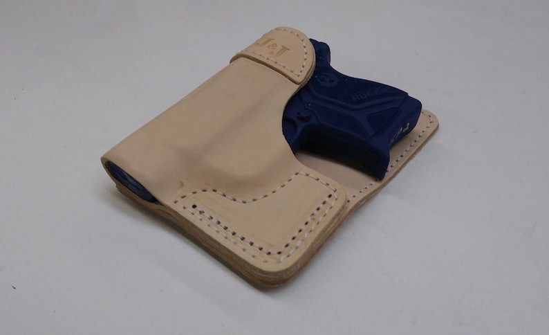 J&J Custom Fit RUGER LCP MAX 380 Will Not Fit Lcp or Lcp 2 Formed Premium Natural Leather Wallet Style Back / Cargo Pocket Holster image 4