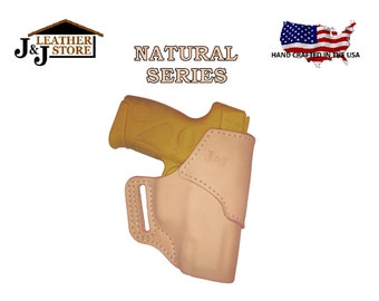 J&J Custom Fit KELTEC P3AT OWB Belt Carry Formed Natural Premium Leather Holster