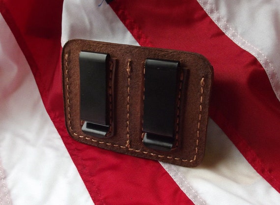 J/&J LEATHER 40CAL SINGLE STACK DOUBLE MAGAZINE CARRIER HOLDER HOLSTER BELT CLIP