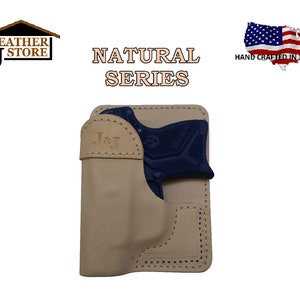 JJ Custom Fit Smith and Wesson S & W Bodyguard 38 Revolver formado Premium Natural Leather Wallet Style Back / Cargo Pocket Holster