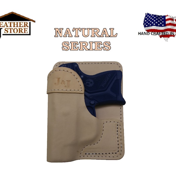 J&J Custom Fit KIMBER R7 MAKO Formed Premium Natural Leather Wallet Style Back / Cargo Pocket Holster