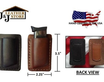 J&J Premium Leather 380 Magazine Pocket Holder - Belt Loop Carrier Holster Made In USA