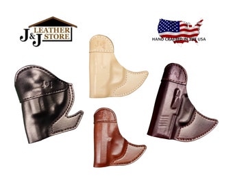 J&J RUGER LCP CUSTOM w/ Crimson Trace Laser Formed Front Pocket Style Premium Leather Holster