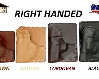 J&J Premium Natural Leather Wallet Pocket Holster For SEECAMP LWS32 & LWS380
